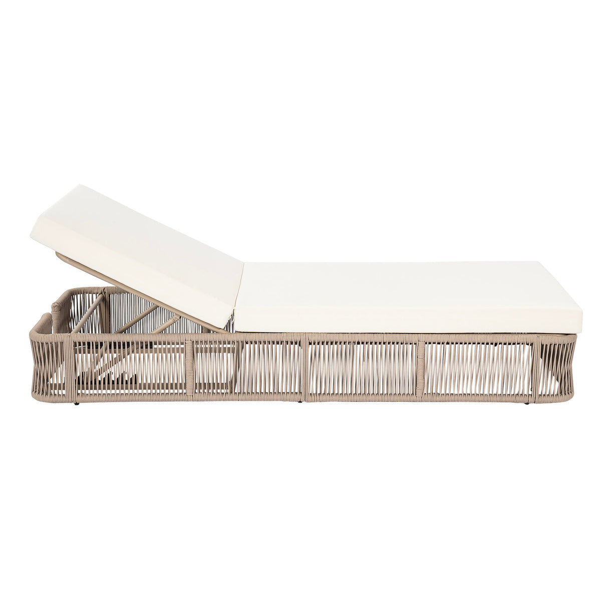 Beige and White Adjustable Sunlounge with Woven Rope Base