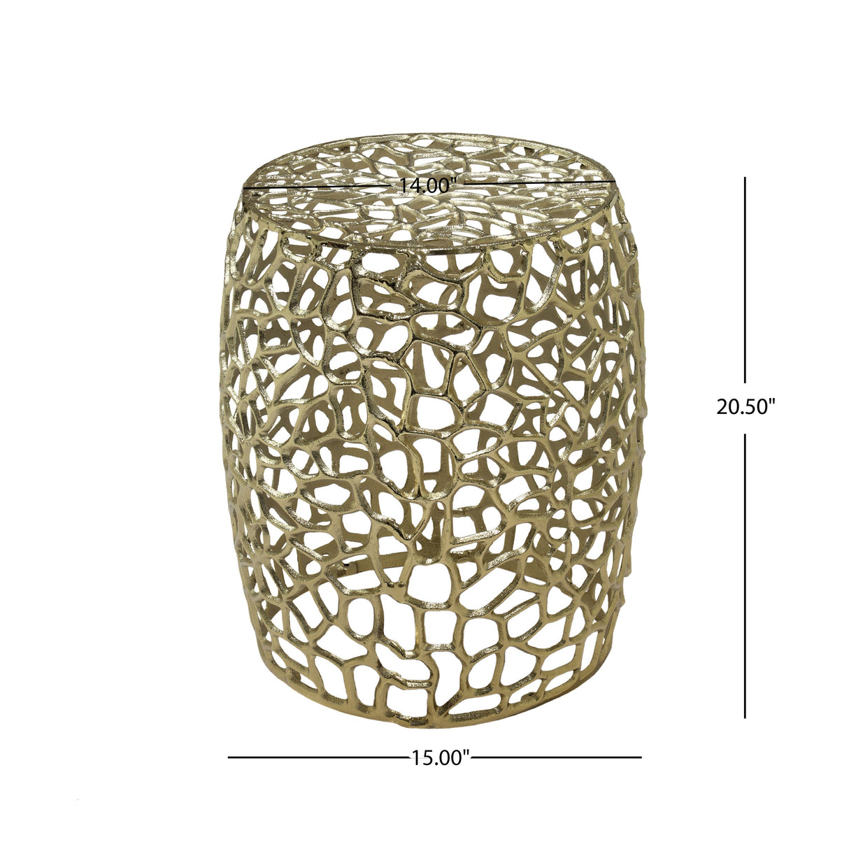 Aluminum Drum End Table with Intricate Gold Design