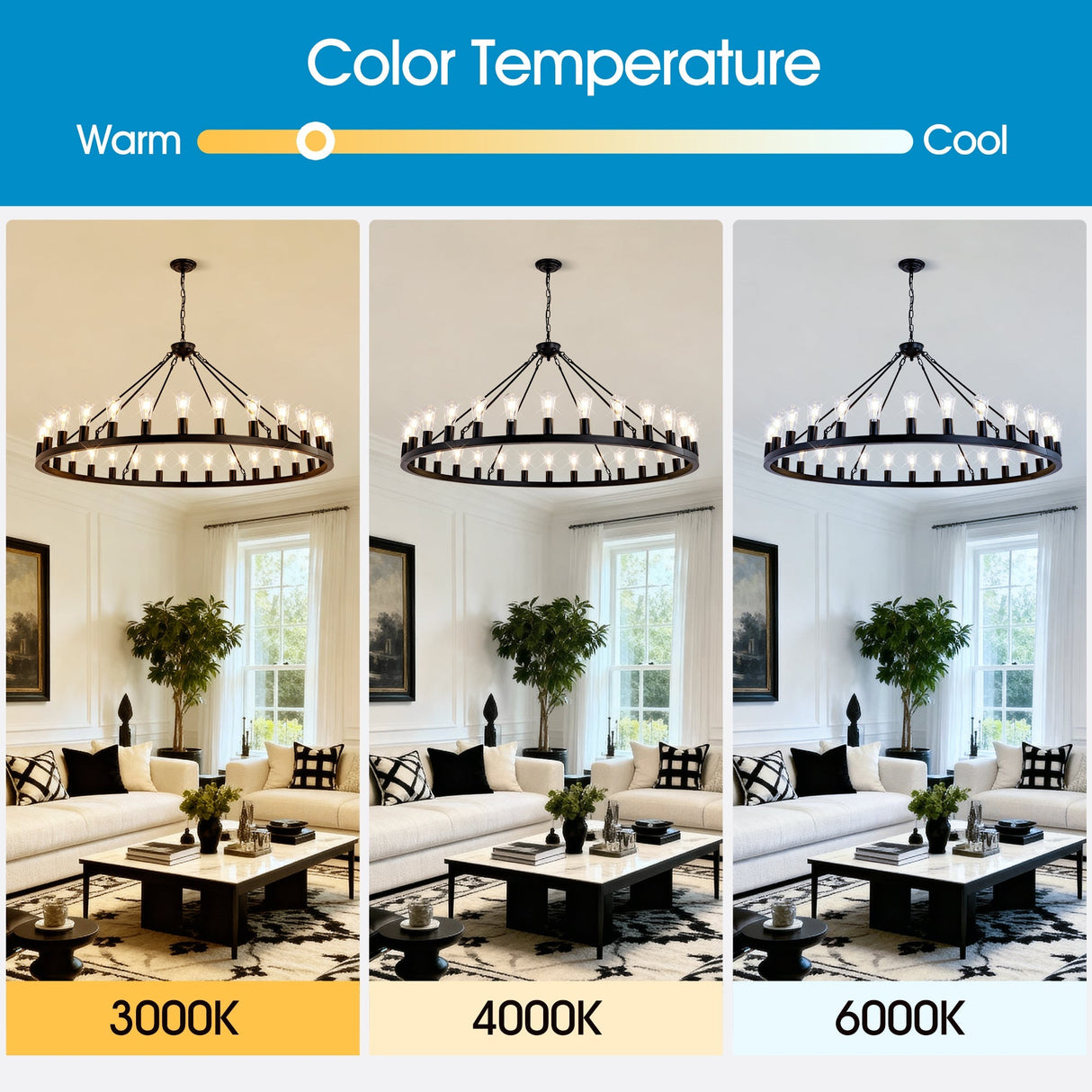 64 Inch Matte Black Wagon Wheel Chandelier with 30 Lights