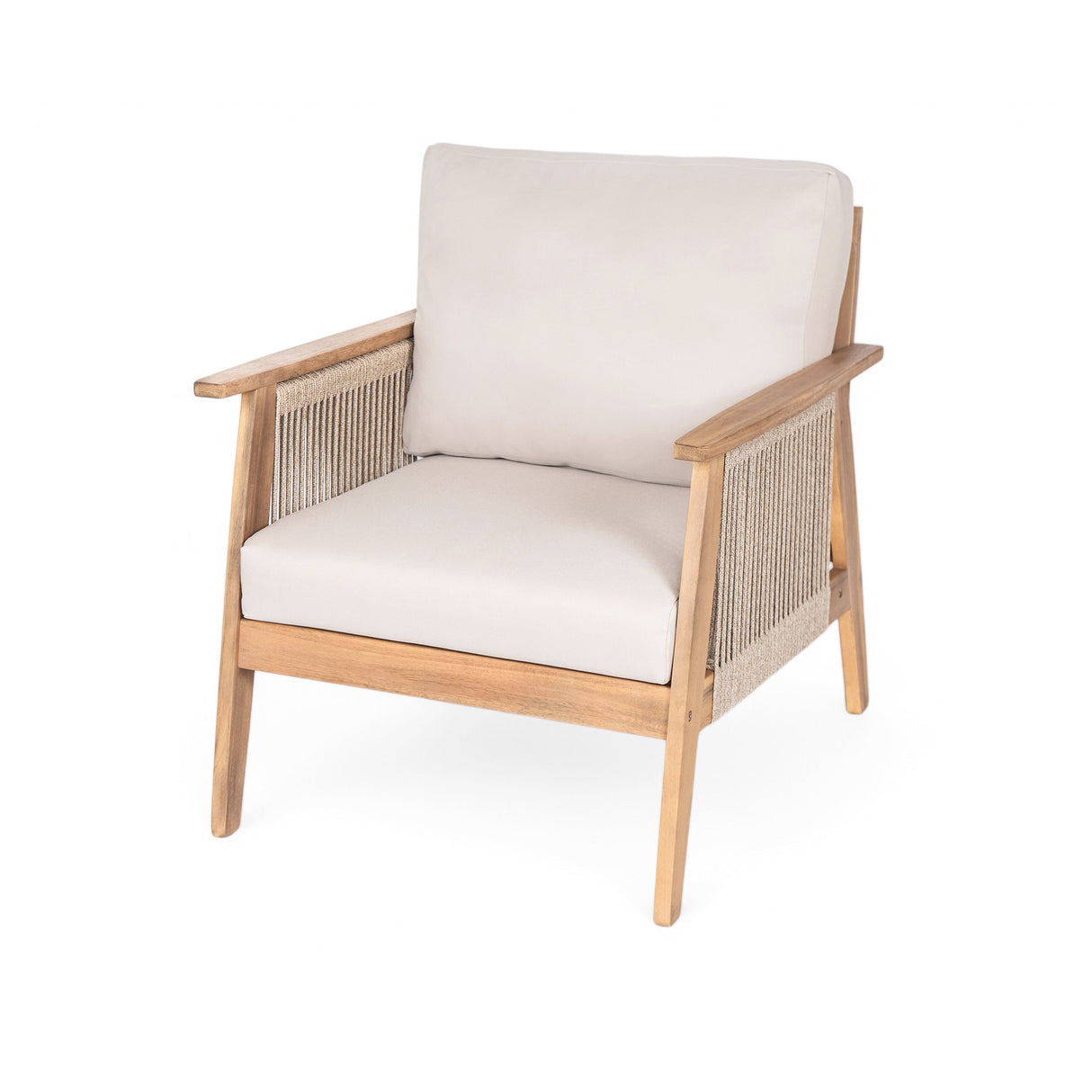 Outdoor Acacia Wood and Rope Patio Chair with Cushions (Set of 2)