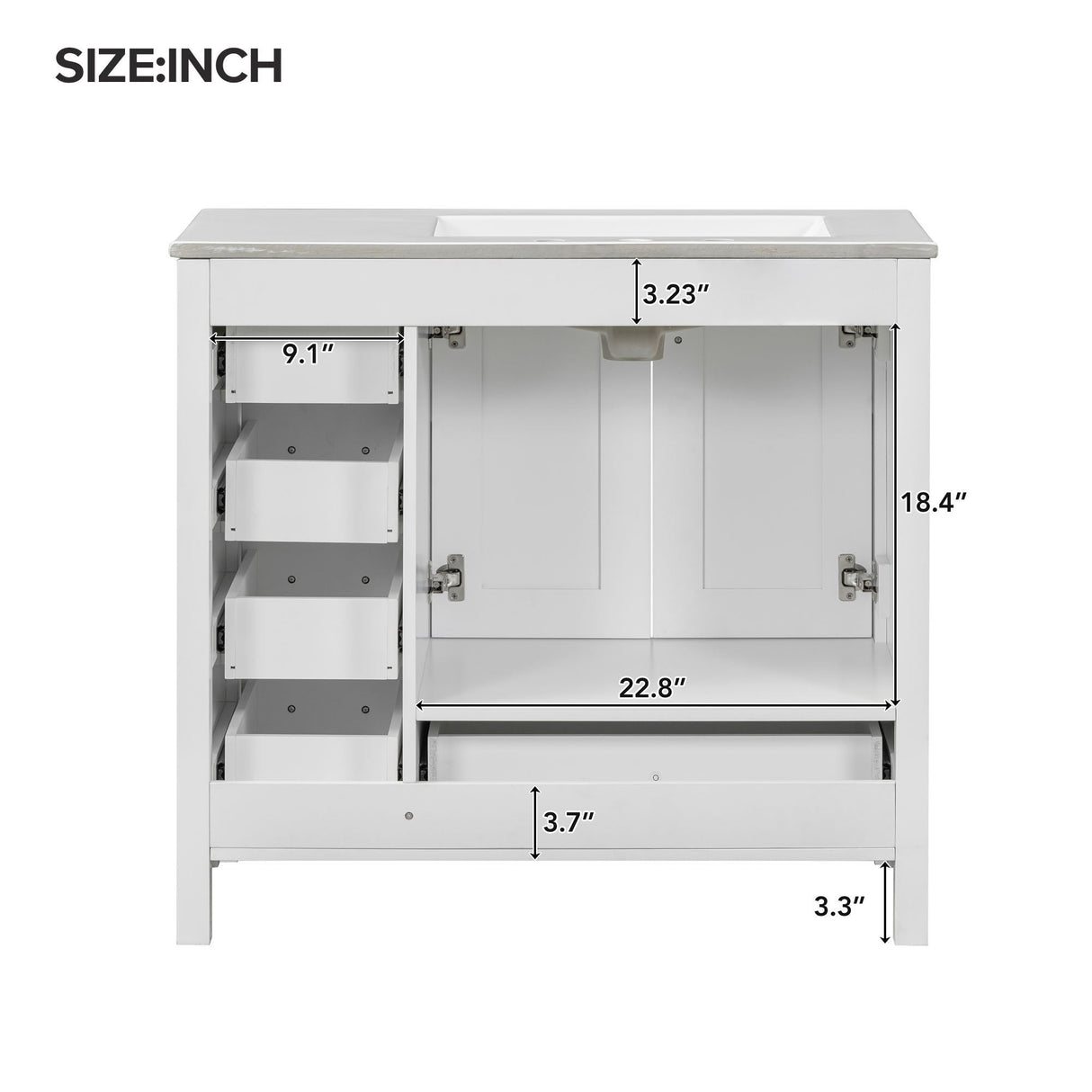 Bathroom Vanity With Ceramic Sink Combo, Abundant Storage Cabinet 2 Soft Close Doors And 5 Drawers