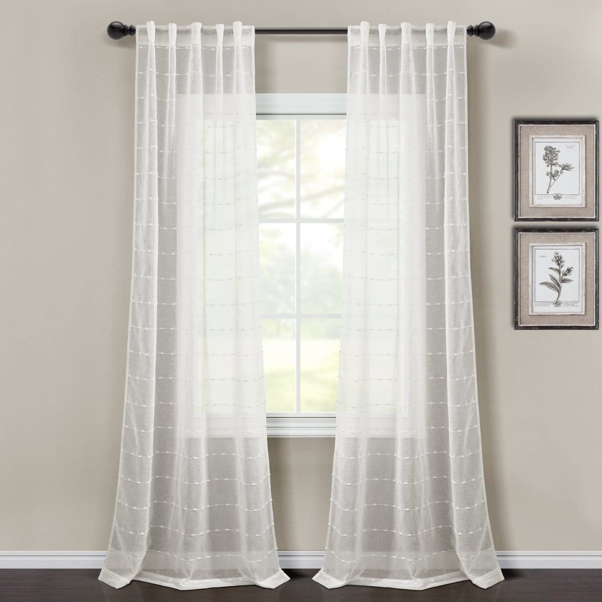 Farmhouse Textured Sheer Back Tab Rod Pocket Window Curtain Panel Set
