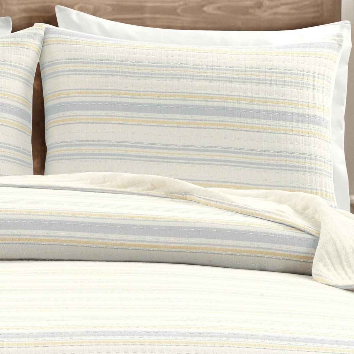 Solange Stripe Kantha Pick Stitch Yarn Dyed Cotton Woven Quilt/Coverlet Set