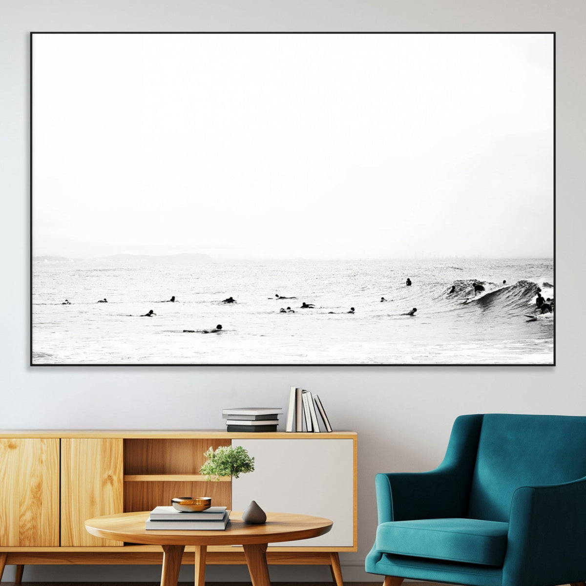 Monochrome Swimming Wall Art Canvas Print – Framed Ocean