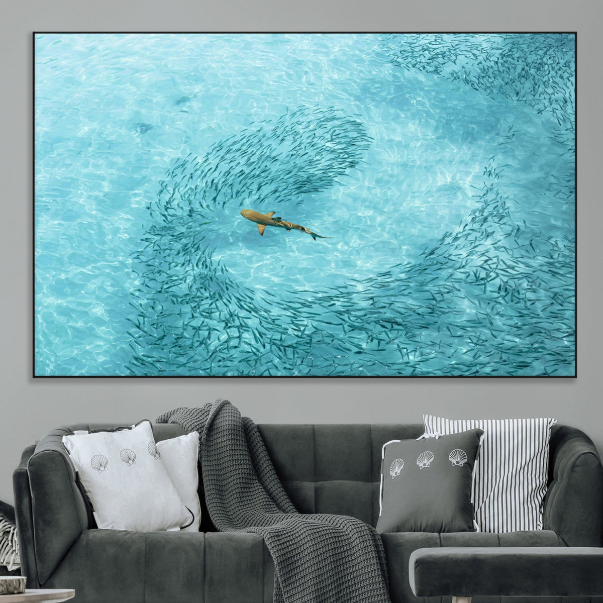 Fish Swarm Wall Art Canvas Print – Framed Marine Life Art