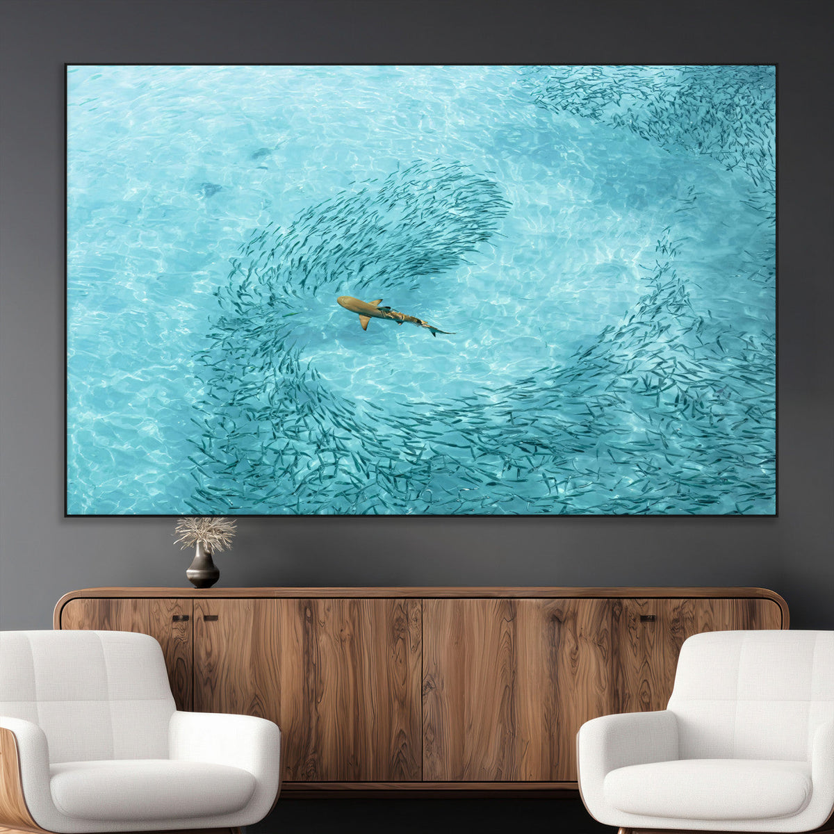 Fish Swarm Wall Art Canvas Print – Framed Marine Life Art