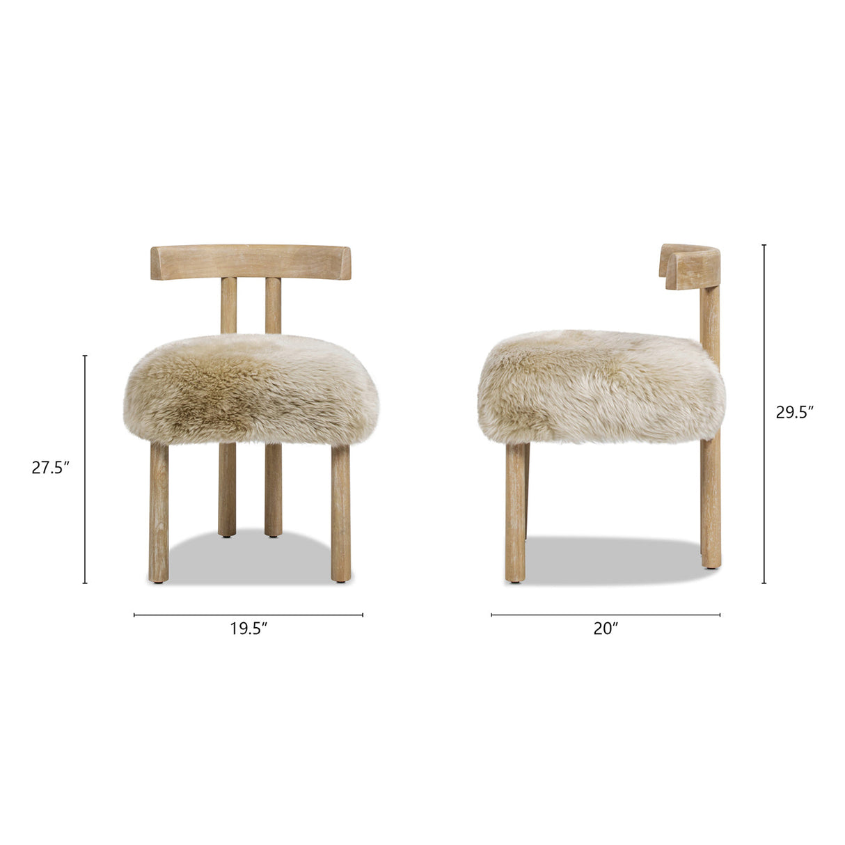 Arden 19.5" Genuine Sheepskin Fur Split Back Dining Chair