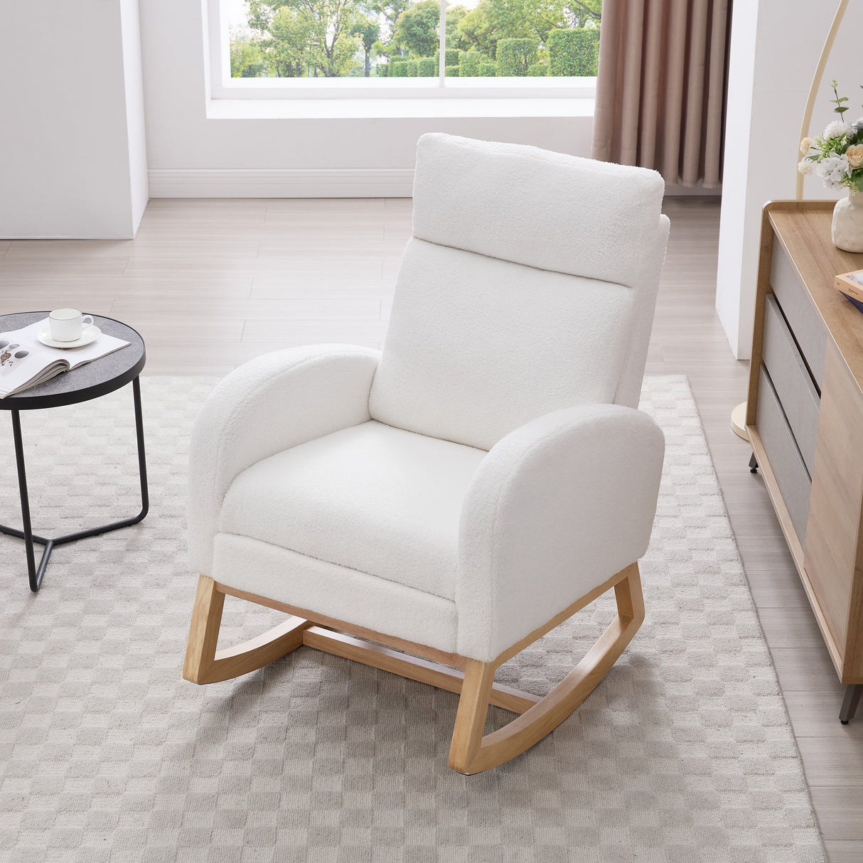 Teddy Fabric Leisure Rocking Chair with Adjustable Footstool