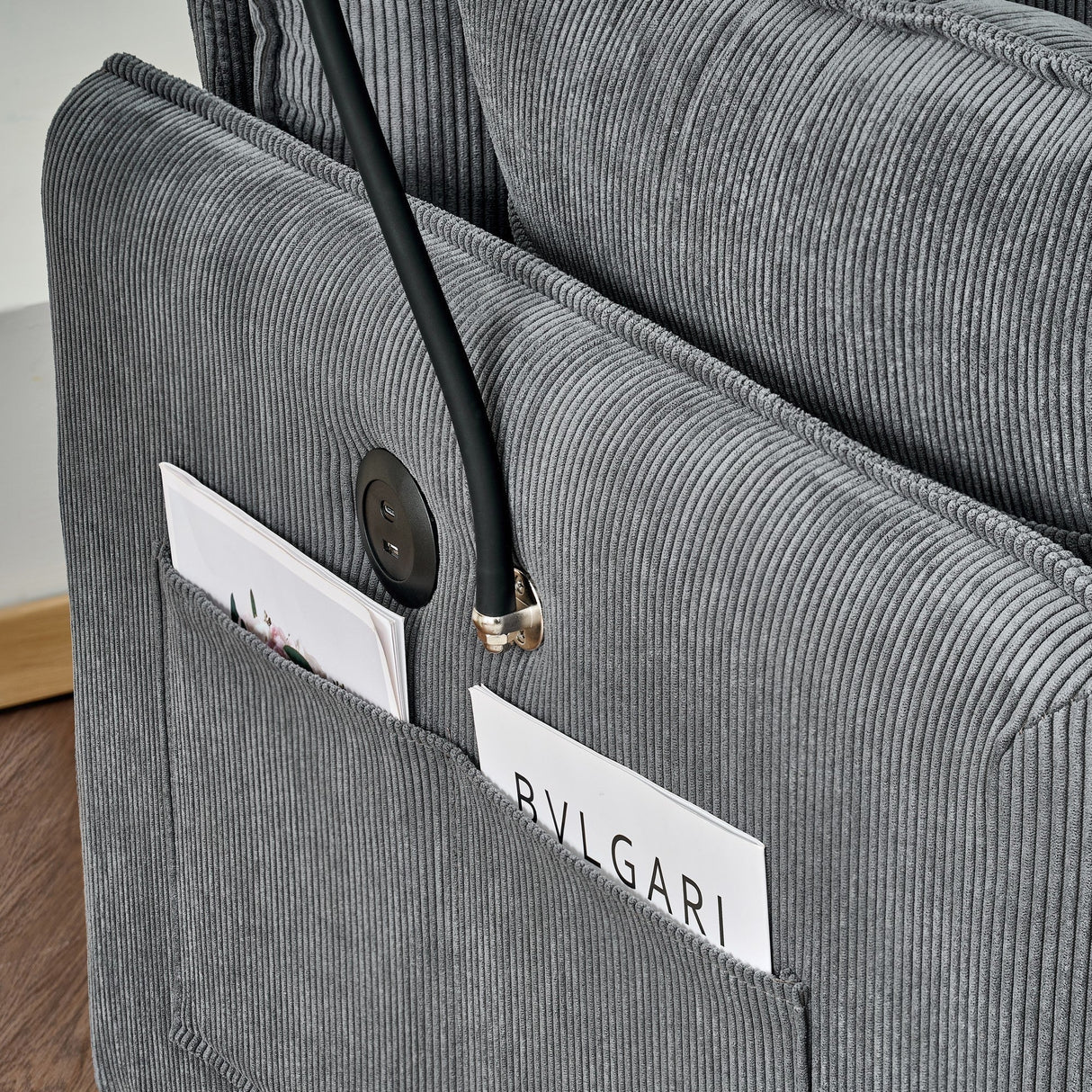 Comfy Corduroy Oversized Chaise Lounge Chair with Ottoman and Storage