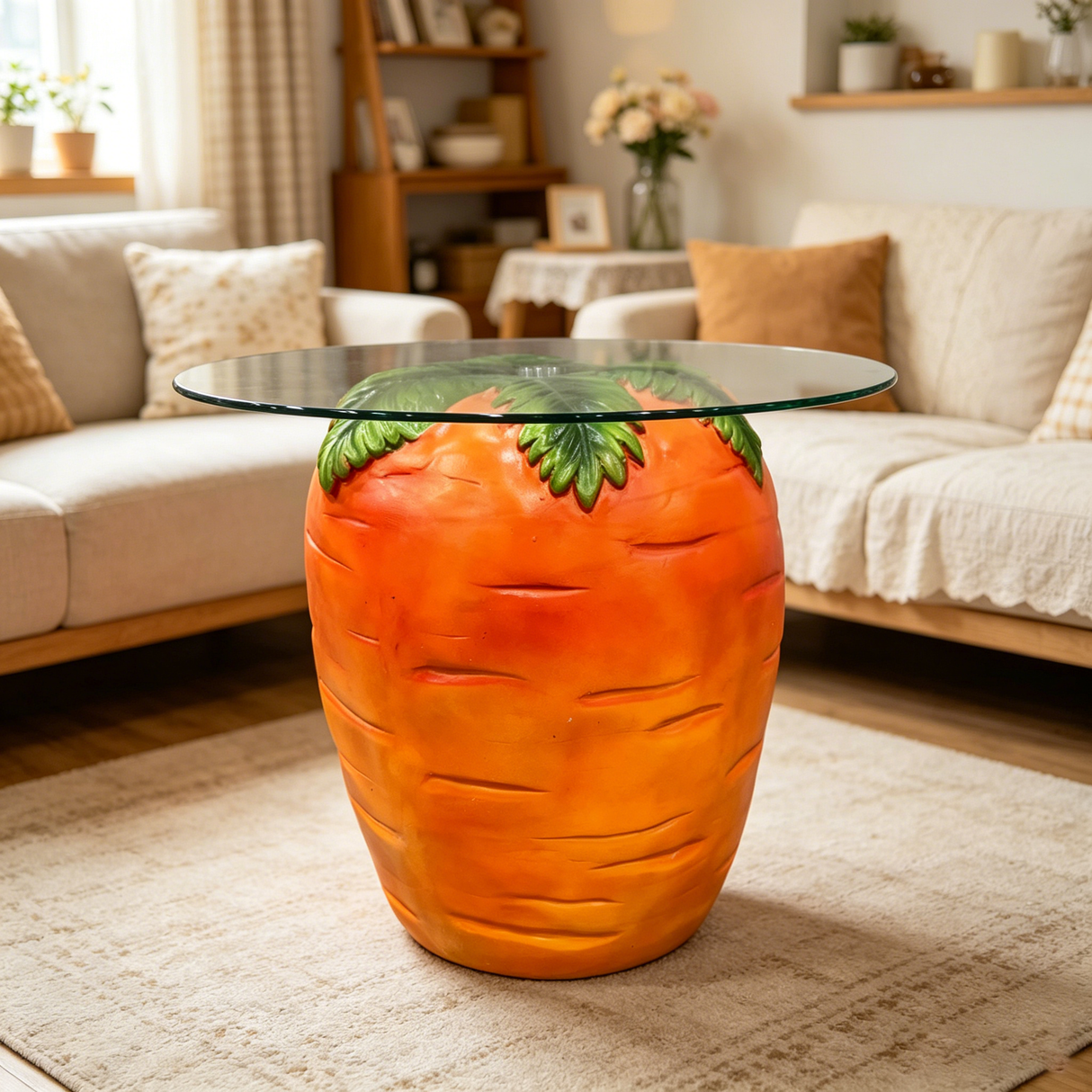 Carrot Shaped Side Table with Glass Top