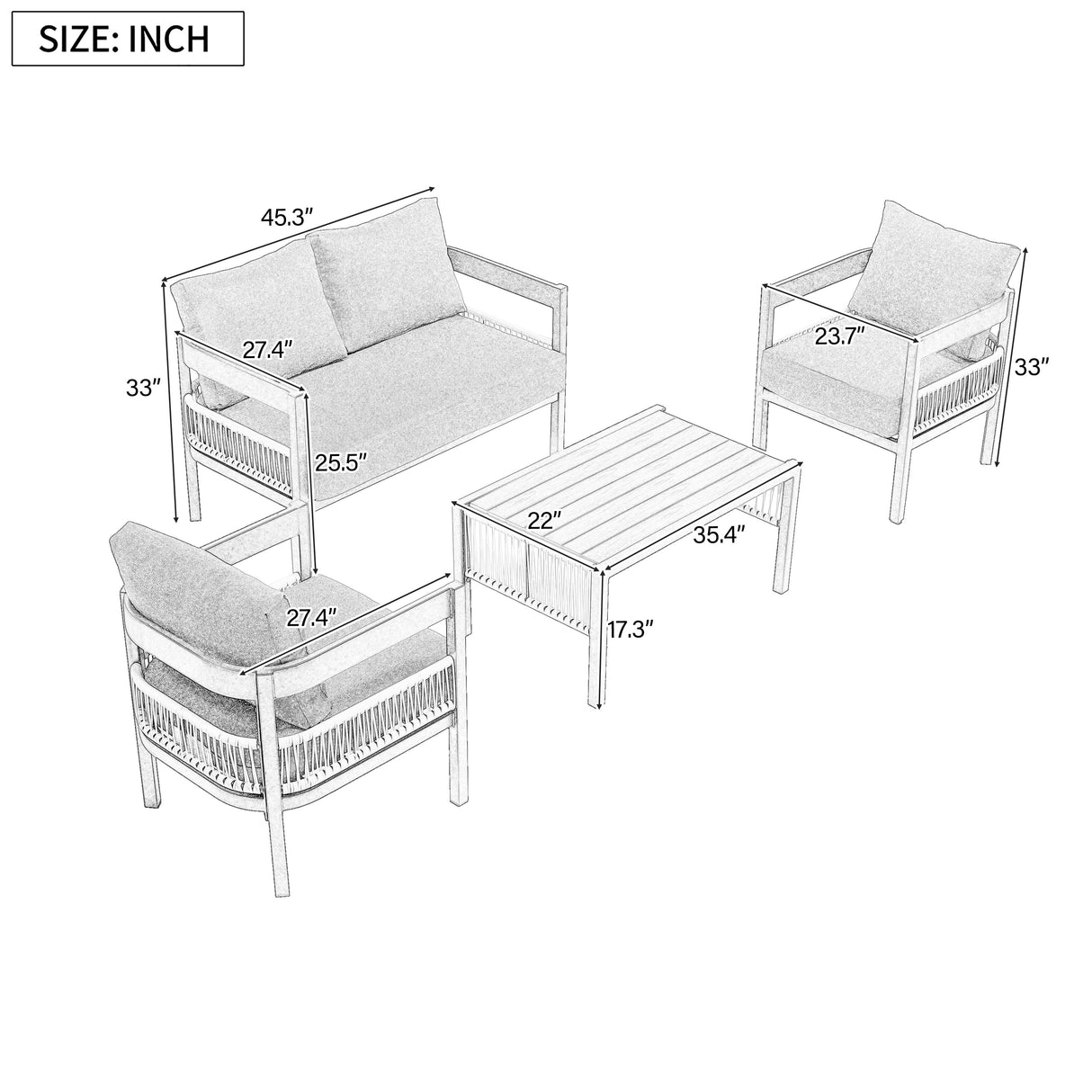 U_Style Multi-Person Outdoor Iron Sofa Set with Rattan Decoration