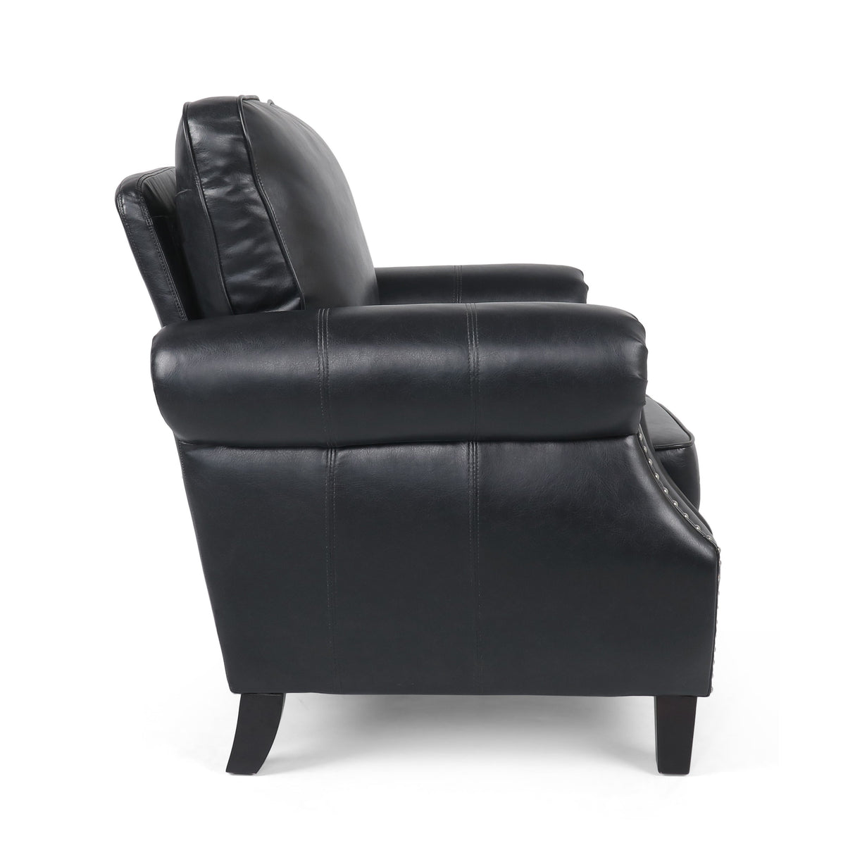 Contemporary Black PU Club Chair with Nailhead Trim and Rolled Armrests