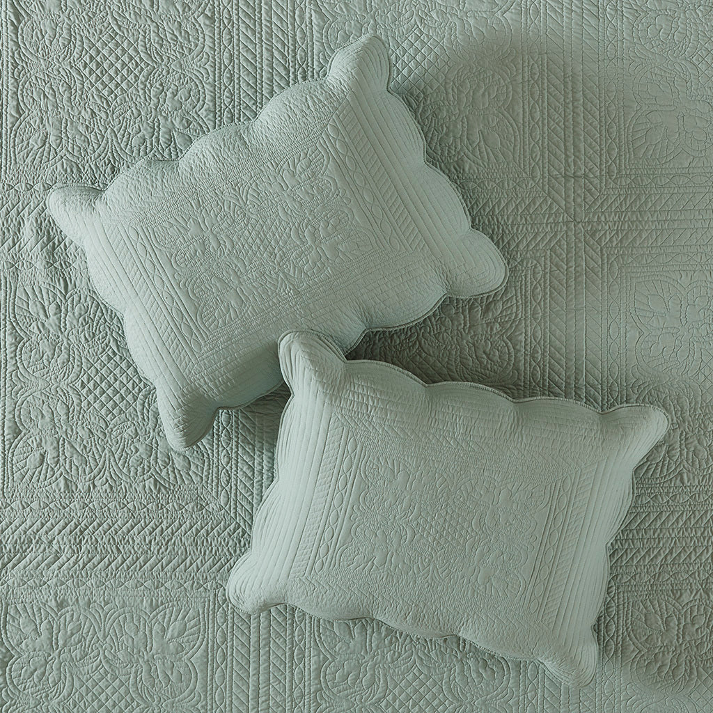 3 Piece Reversible Scalloped Edge Quilt Set Seafoam Full/Queen