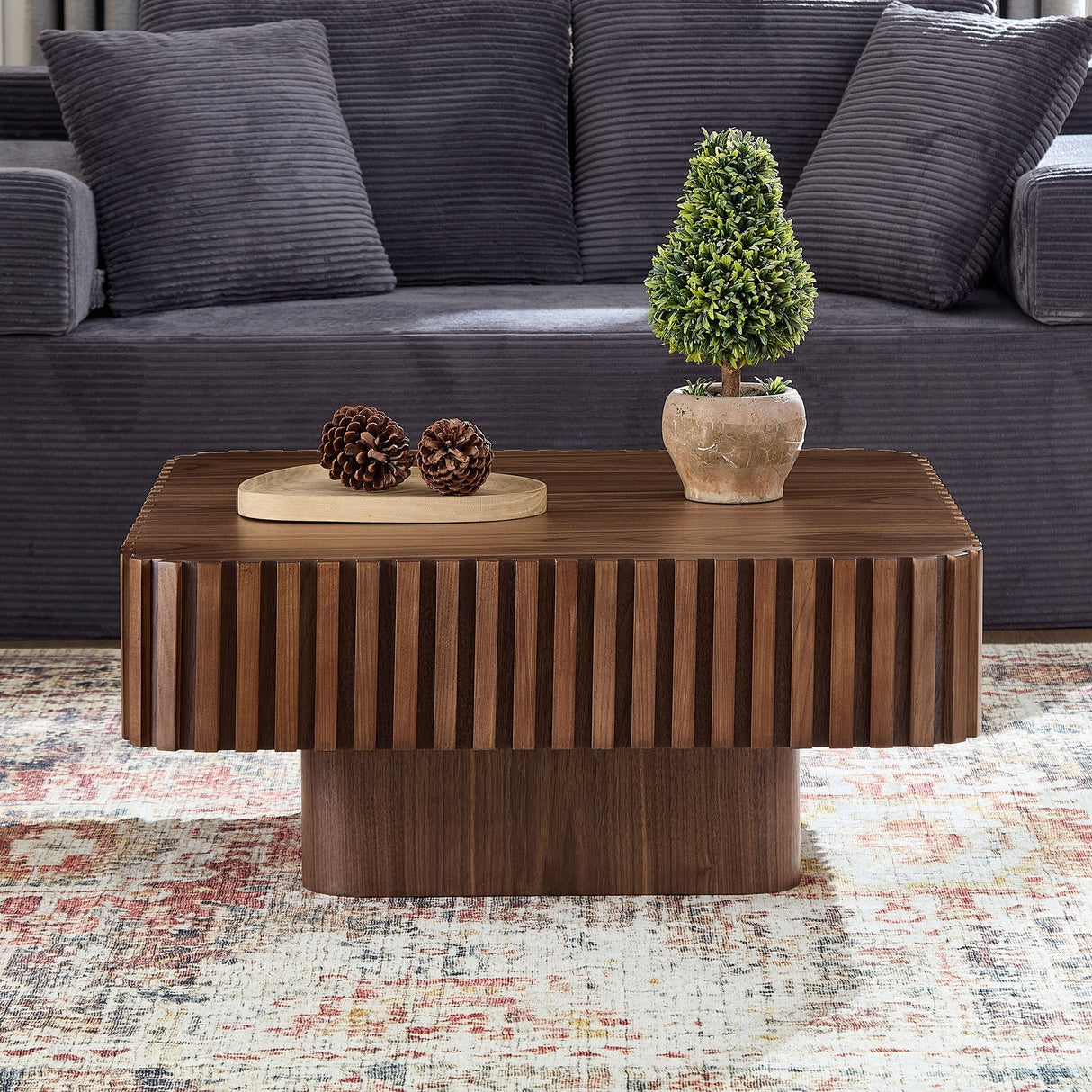 31.5 Inch Modern Handcraft Drum Coffee Table Walnut