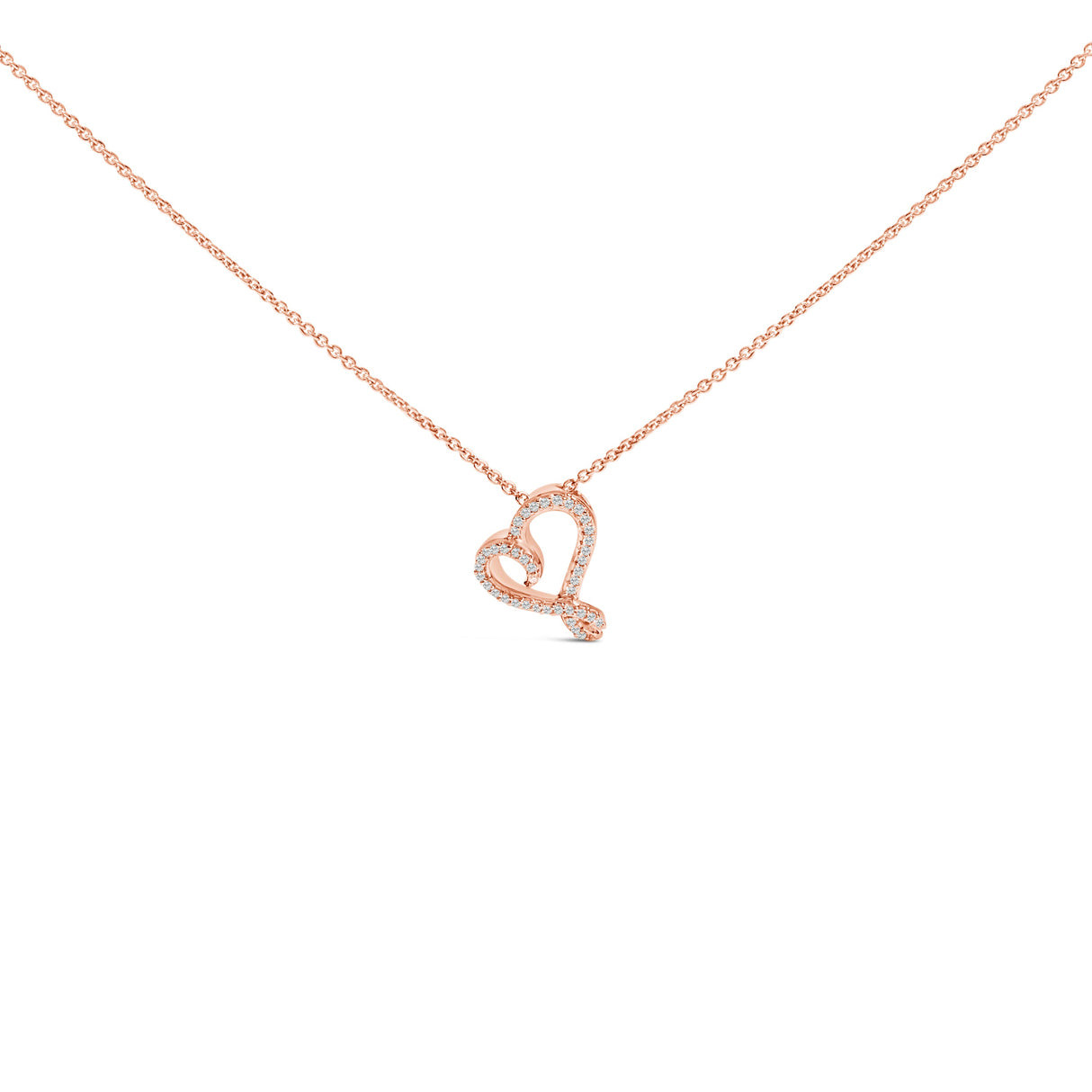 14k Rose Gold Plated Silver 1/10 Cttw Diamond Open Heart Pendant Necklace