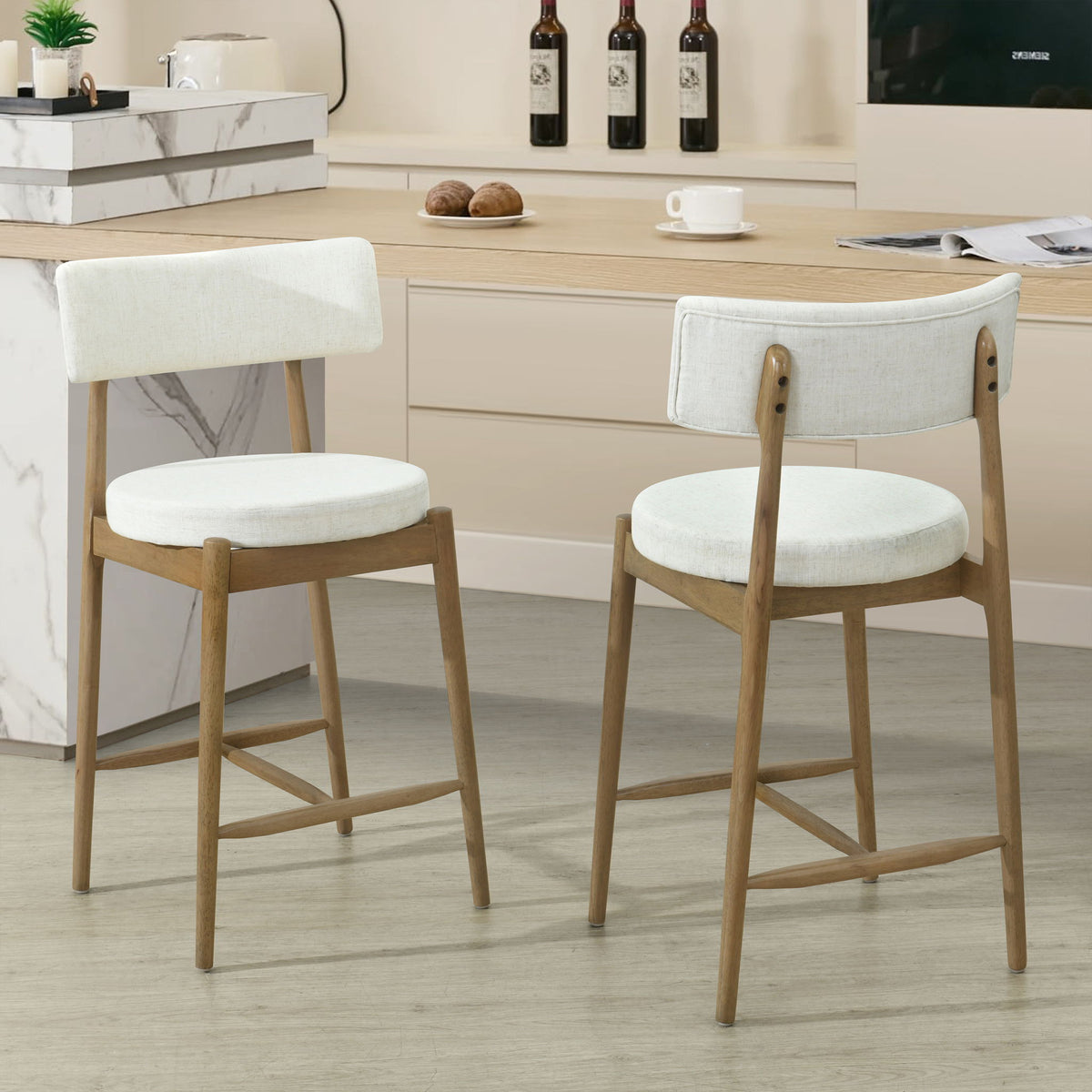 Mid Century Modern Counter Stools, Fabric Upholstered Chairs