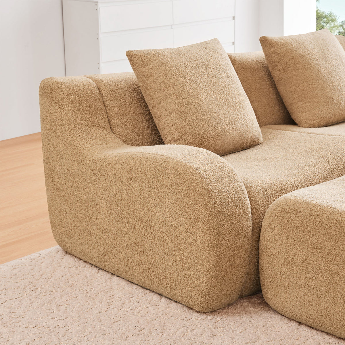 Camel Armless Sofa with Modular Teddy Fabric - Plush Comfort