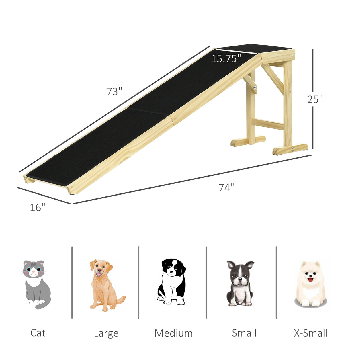 Pine Wood Pet Ramp with Non-Slip Carpet - Dog Ramp for Bed
