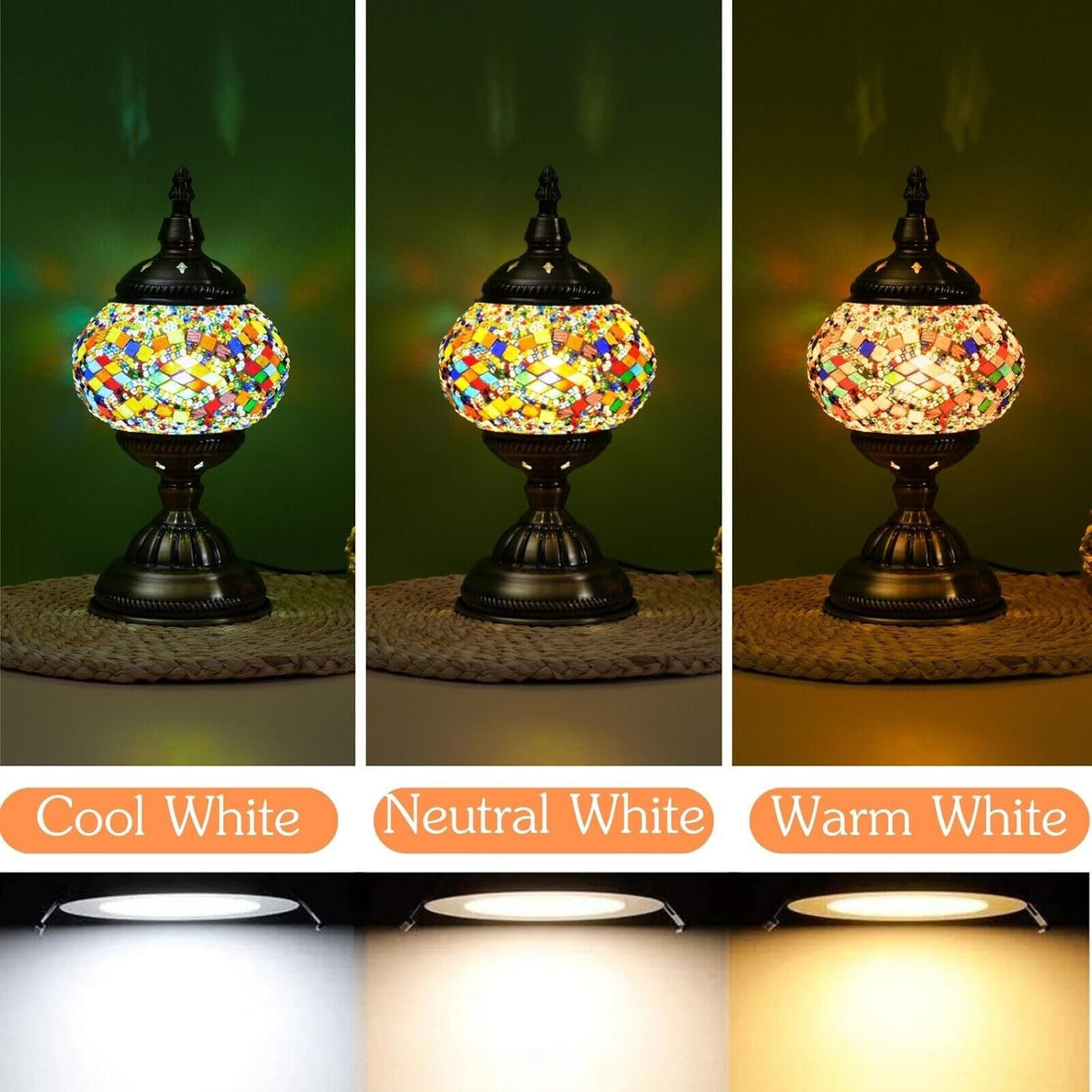 Handmade Turkish Mosaic Lamp – Dimmable Glass Pumpkin Night Light for Bedroom