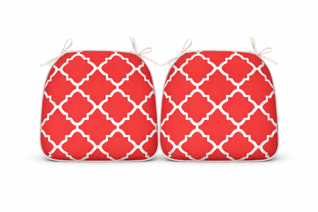 Outdoor Chair Cushions Seat Cushions with Straps, Set of 4, Plaid Red