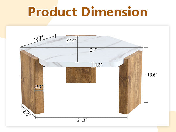 31-Inch Modern-Style Hexagonal Coffee Table