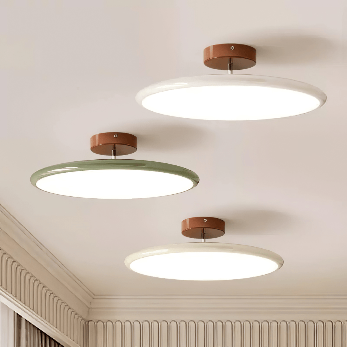 Orbitra | Flush Mount LED Ceiling Light with Swivel Arm, Dimmable Beige or Green Fixture