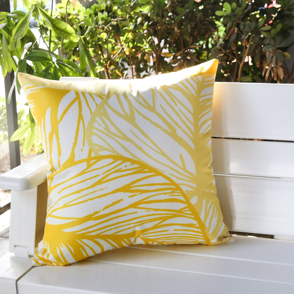 Leaf Vein Yellow Outdoor & Indoor Pillow with Water-Resistant Polyester
