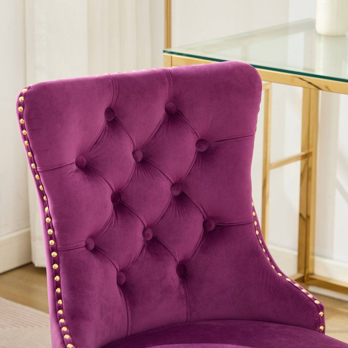 Office Chair Modern Velvet Upholstered Tufted Button Purple