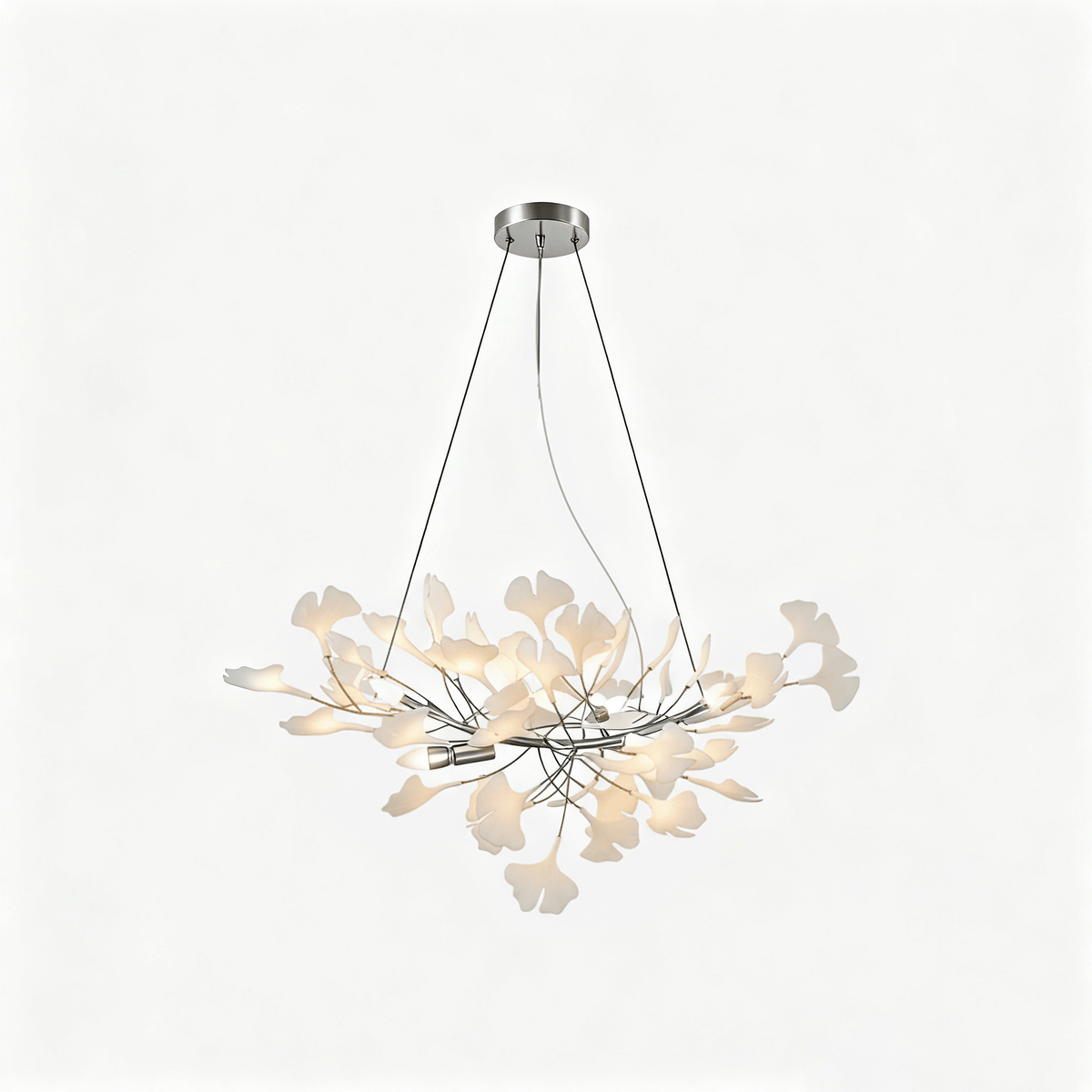 Porcelain Ginkgo Leaf Linear Chandelier with Flexible Branches | Dining Table Light