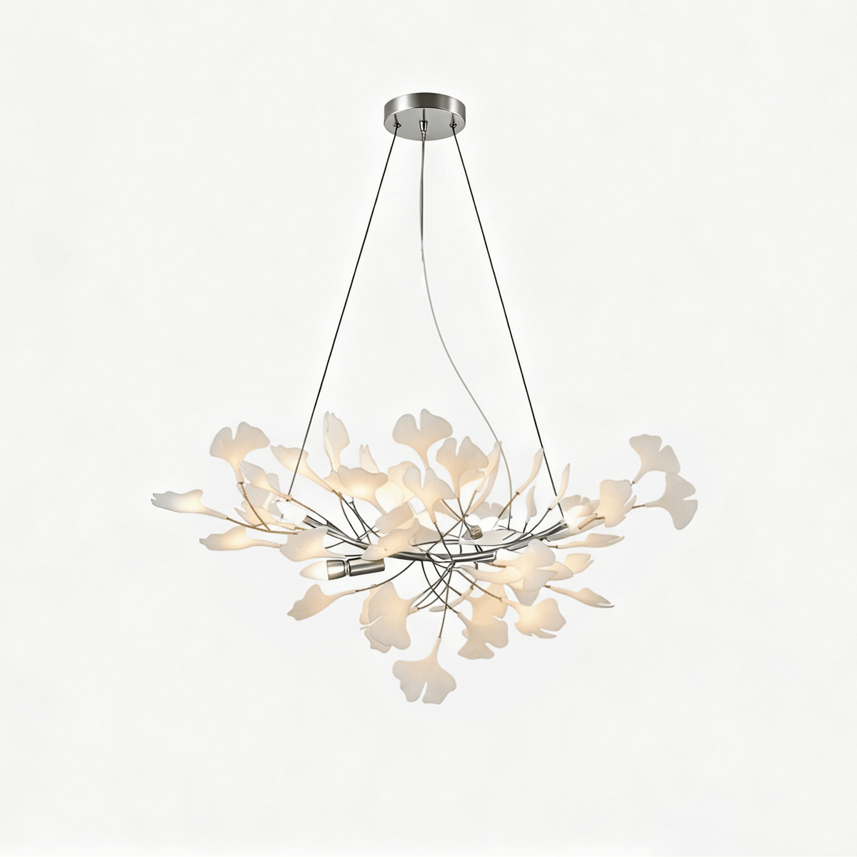 Porcelain Ginkgo Leaf Linear Chandelier with Flexible Branches | Dining Table Light