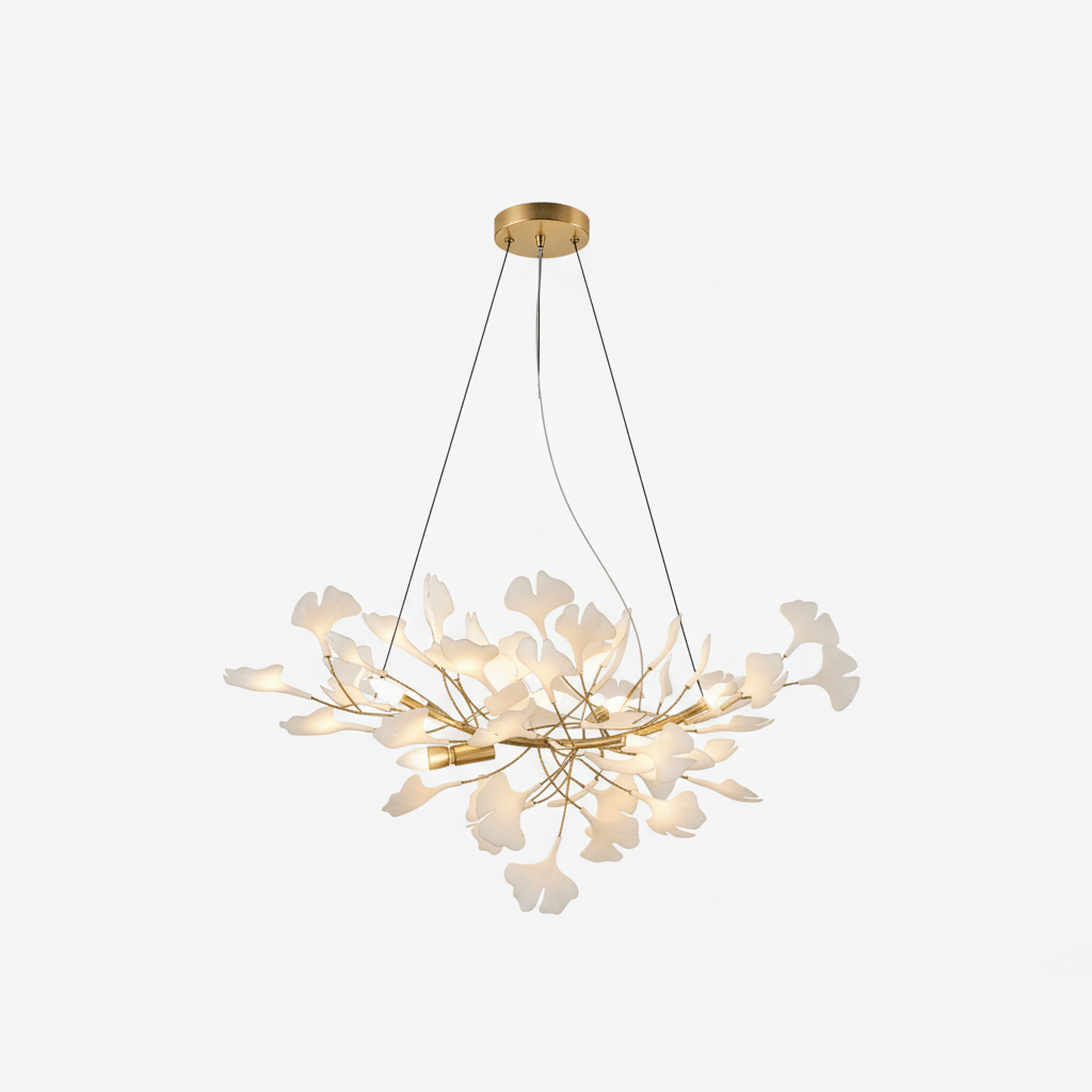 Porcelain Ginkgo Leaf Linear Chandelier with Flexible Branches | Dining Table Light