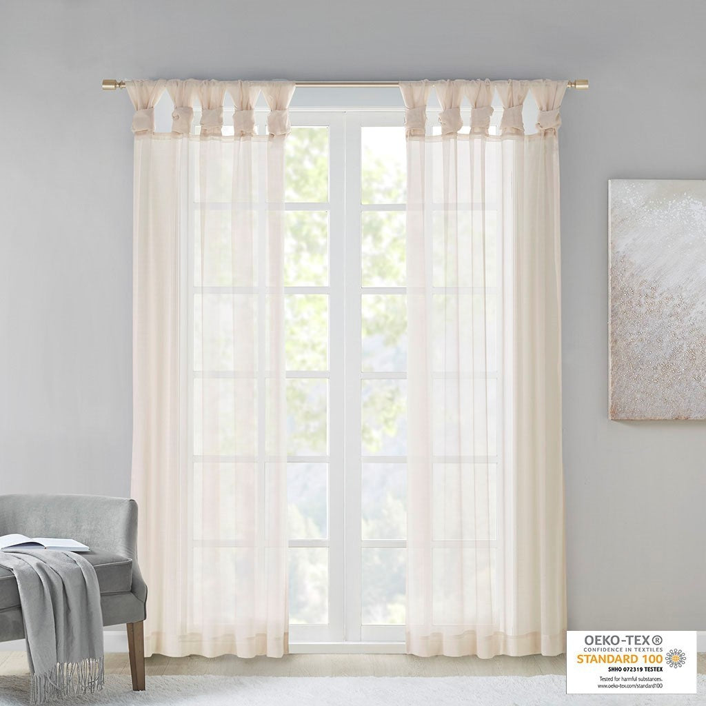 Twisted tab voile sheer window pair