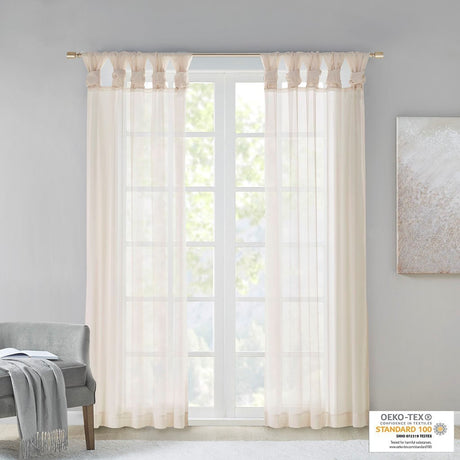 Twisted tab voile sheer window pair