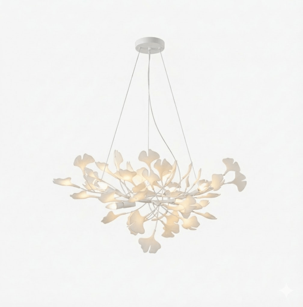 Porcelain Ginkgo Leaf Linear Chandelier with Flexible Branches | Dining Table Light