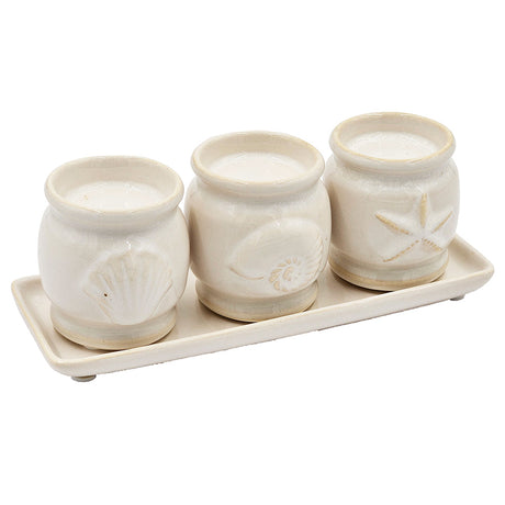 7.5x2.5x2.5'-Three-Cup-Tealight-Holder&Tray,White-Trays