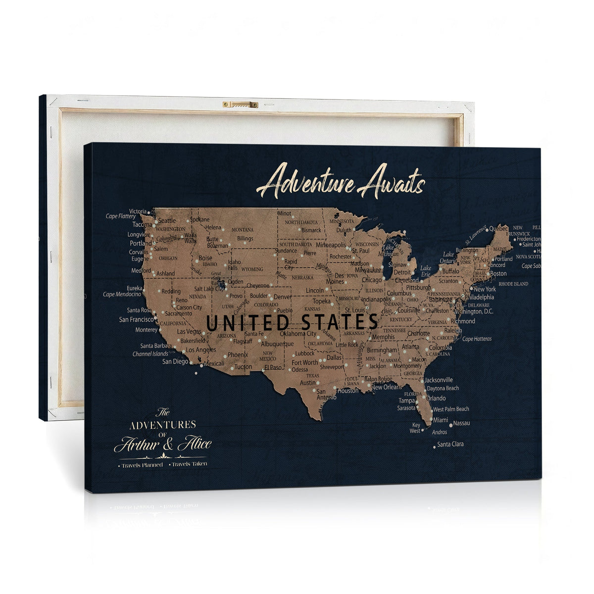 Blue Custom USA Push Pin Travel Map Canvas for Trip Tracker