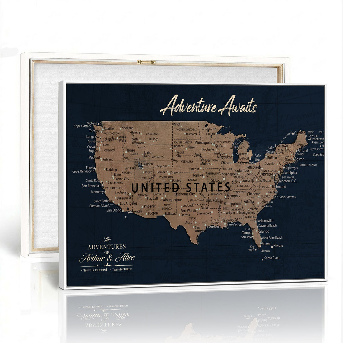 Blue Custom USA Push Pin Travel Map Canvas for Trip Tracker