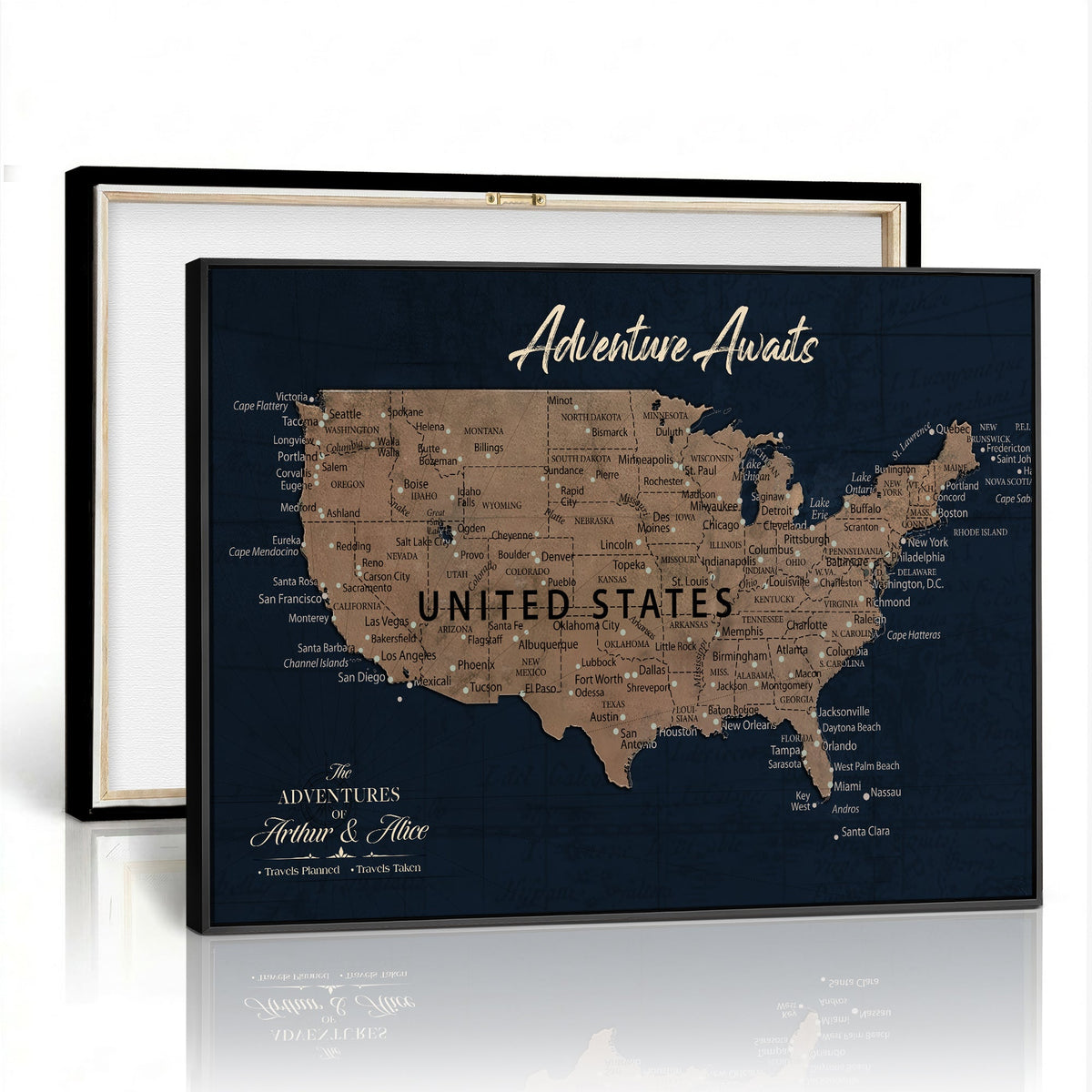 Blue Custom USA Push Pin Travel Map Canvas for Trip Tracker