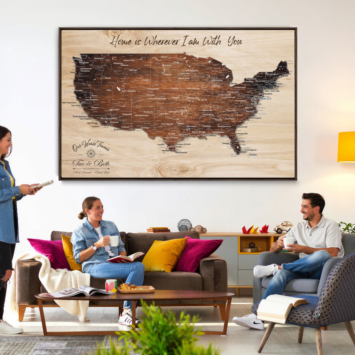 Personalized USA Push Pin Travel Map Canvas for Adventure Wall Decor