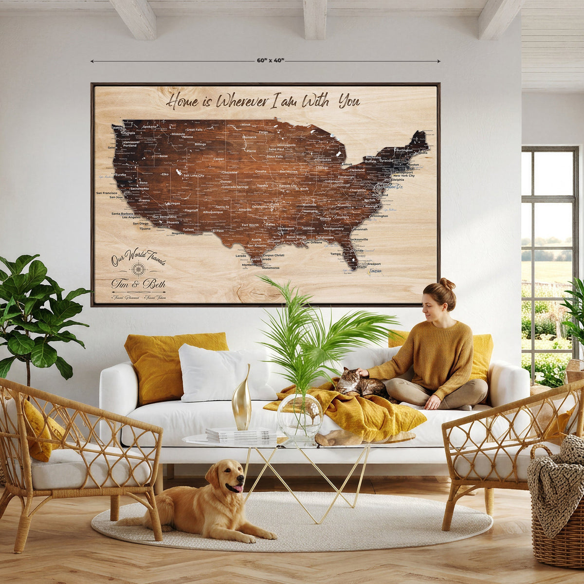 Personalized USA Push Pin Travel Map Canvas for Adventure Wall Decor