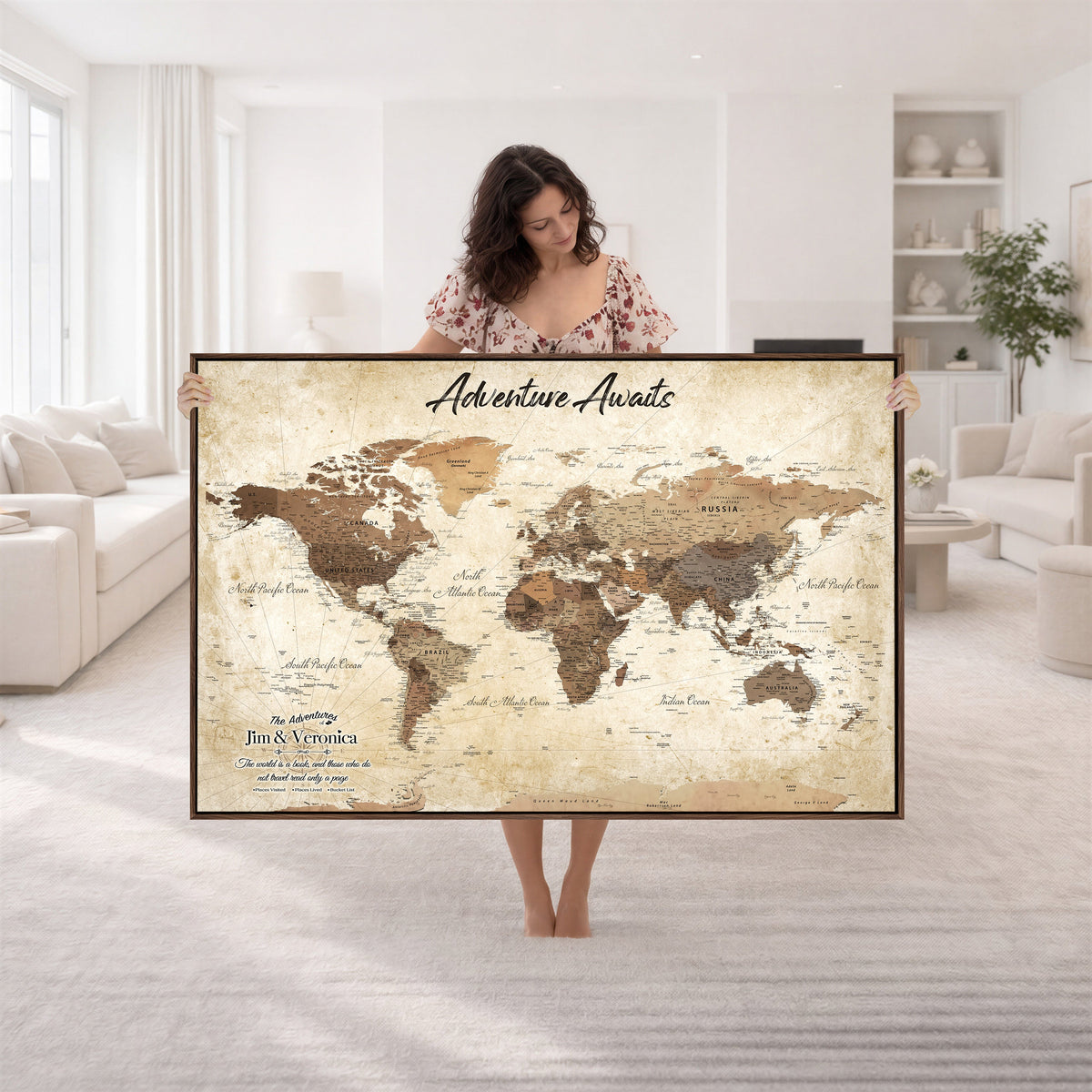 Custom Push Pin World Map Canvas | Personalized Travel Tracker | Wedding Anniversary Gift for Couples | Adventure Map Wall Art with Pins