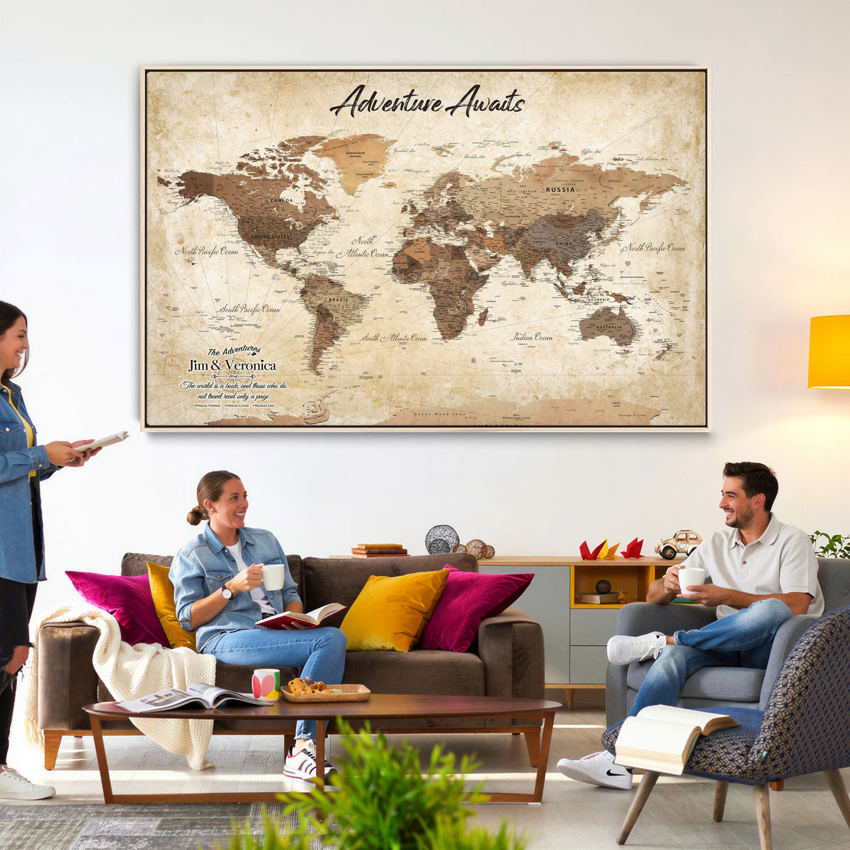 Custom Push Pin World Map Canvas | Personalized Travel Tracker | Wedding Anniversary Gift for Couples | Adventure Map Wall Art with Pins