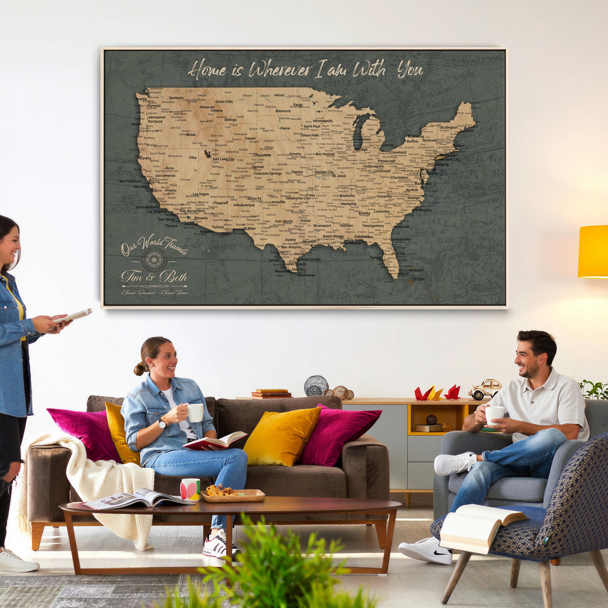 Custom Push Pin US Map Canvas | Personalized Travel Tracker | USA Cities Map Anniversary Gift for Couples | Adventure America Map Wall Art with Pins