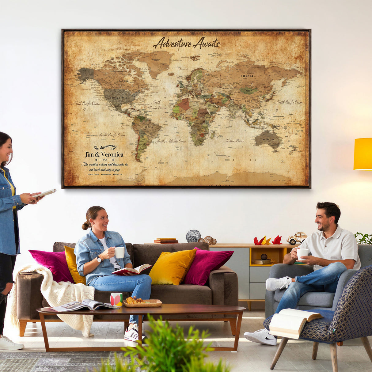 Custom Push Pin World Map Canvas | Personalized Travel Tracker | Wedding Anniversary Gift for Couples | Adventure Map Wall Art with Pins