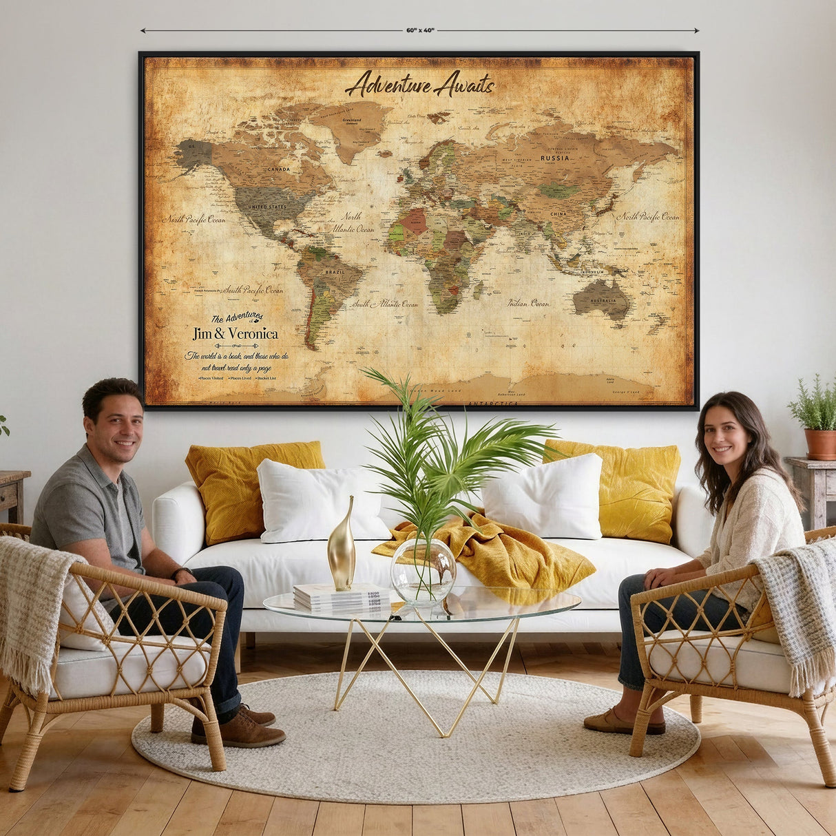 Custom Push Pin World Map Canvas | Personalized Travel Tracker | Wedding Anniversary Gift for Couples | Adventure Map Wall Art with Pins