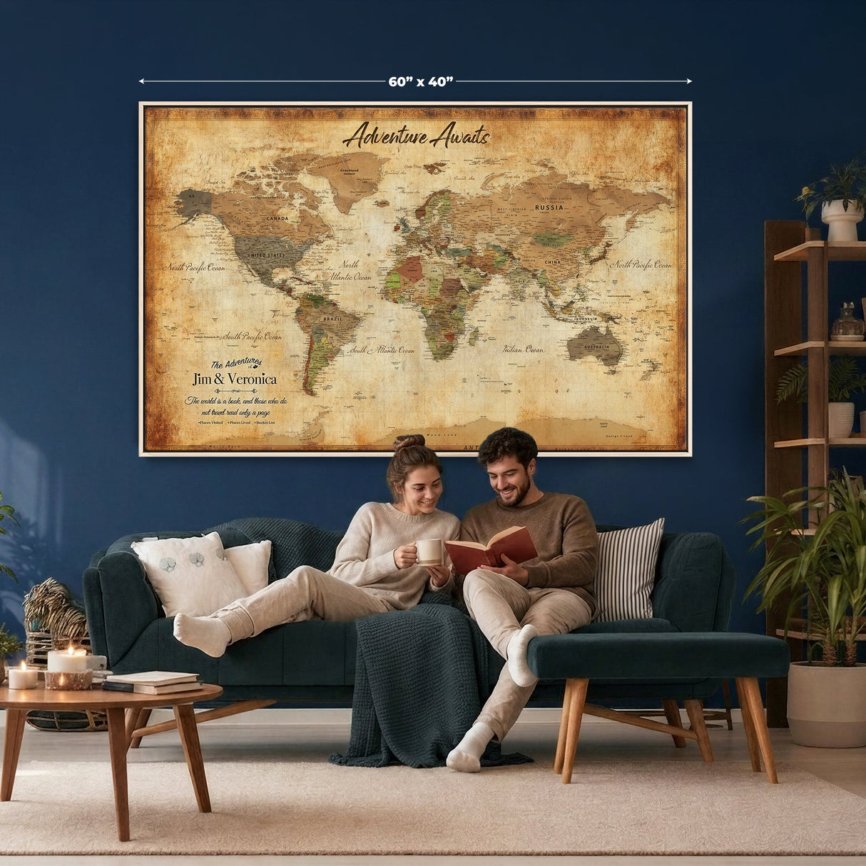 Custom Push Pin World Map Canvas | Personalized Travel Tracker | Wedding Anniversary Gift for Couples | Adventure Map Wall Art with Pins