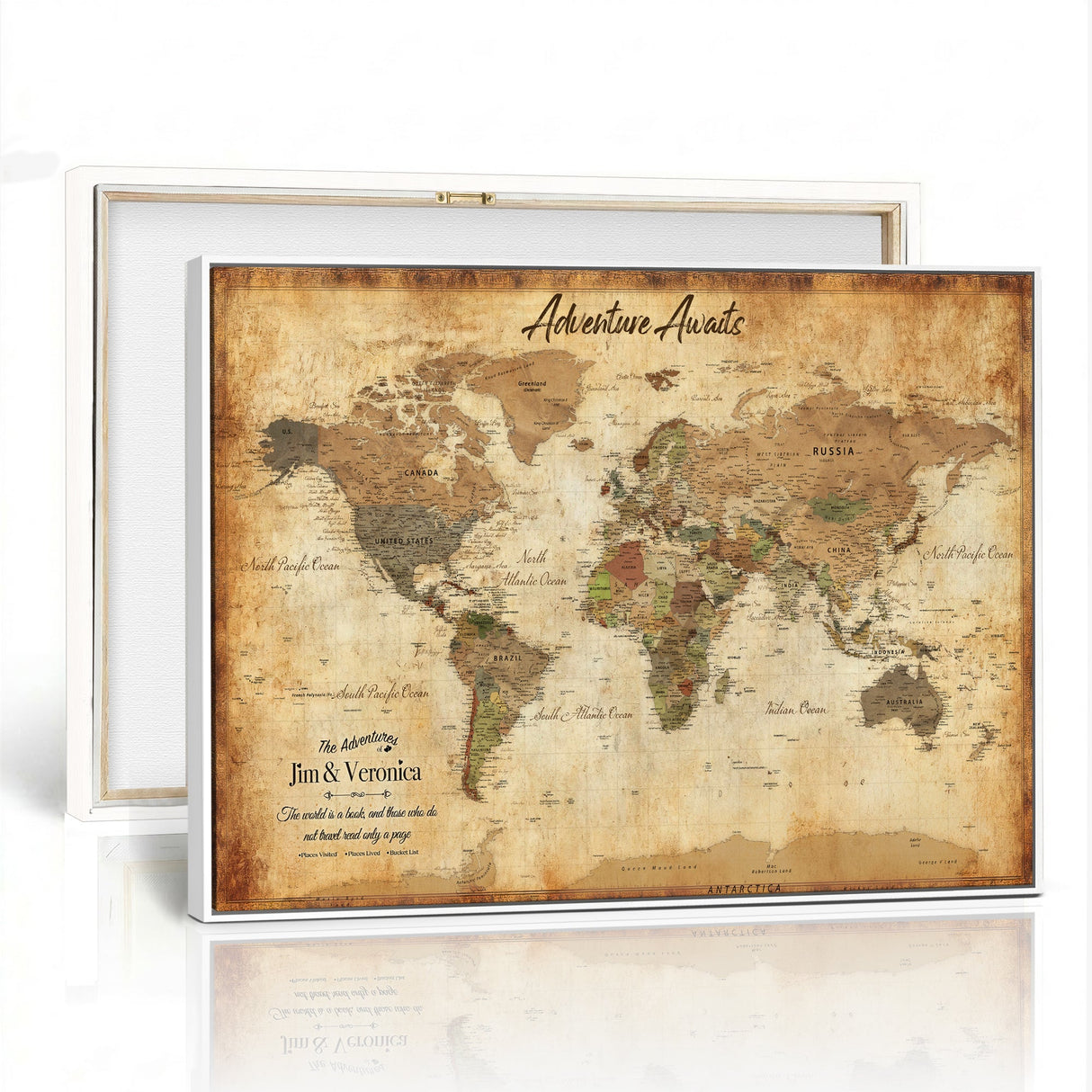 Custom Push Pin World Map Canvas | Personalized Travel Tracker | Wedding Anniversary Gift for Couples | Adventure Map Wall Art with Pins