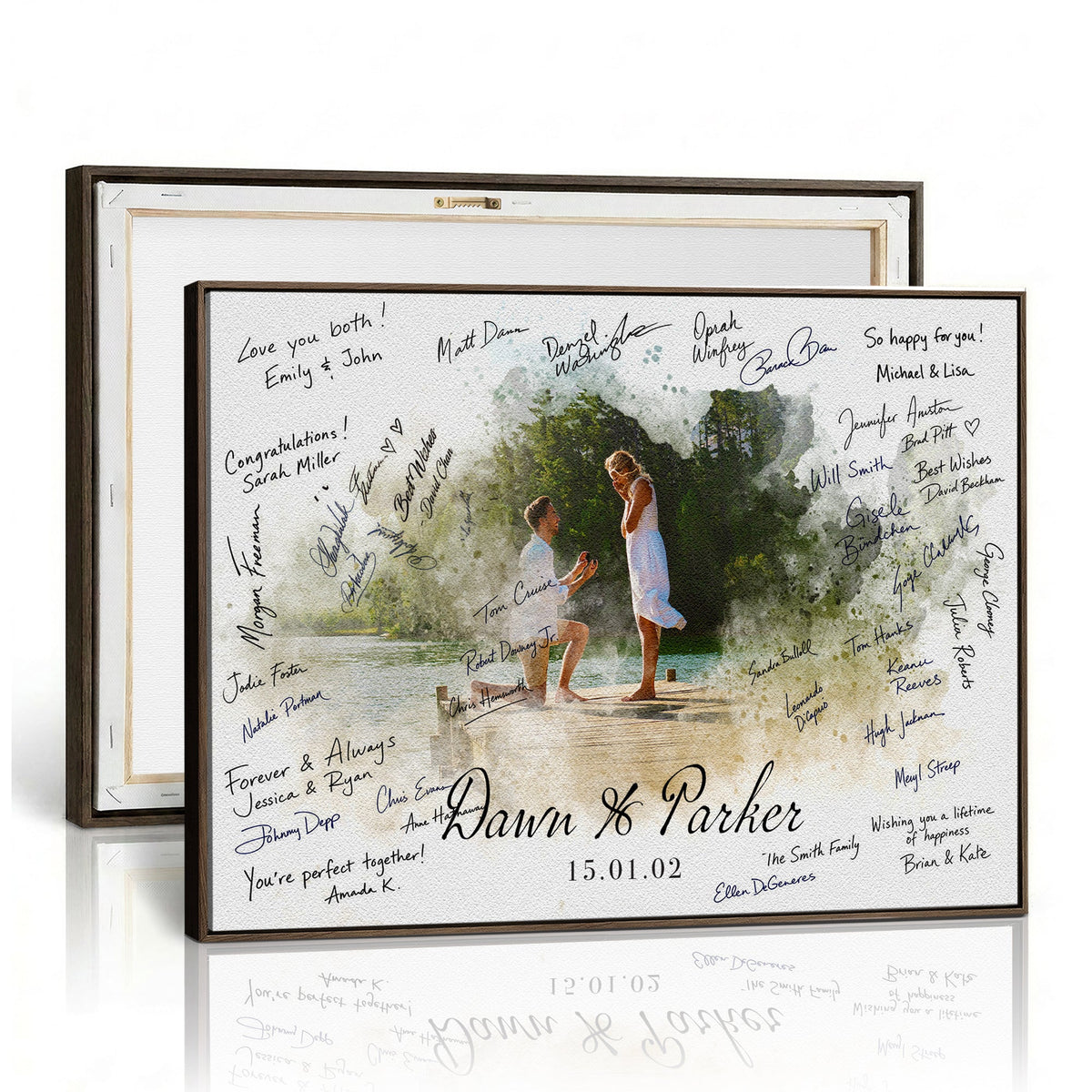 Wedding Guest Book Alternative Wall Art Canvas Print, Personalized Wedding Signature Poster, Custom Couple Photo Guestbook Canvas, Bridal Shower Reception Decor