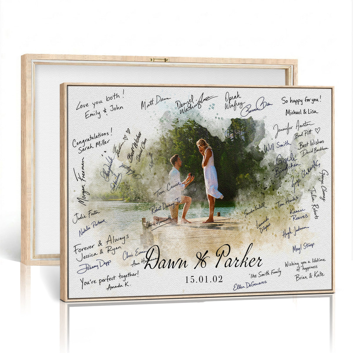 Wedding Guest Book Alternative Wall Art Canvas Print, Personalized Wedding Signature Poster, Custom Couple Photo Guestbook Canvas, Bridal Shower Reception Decor