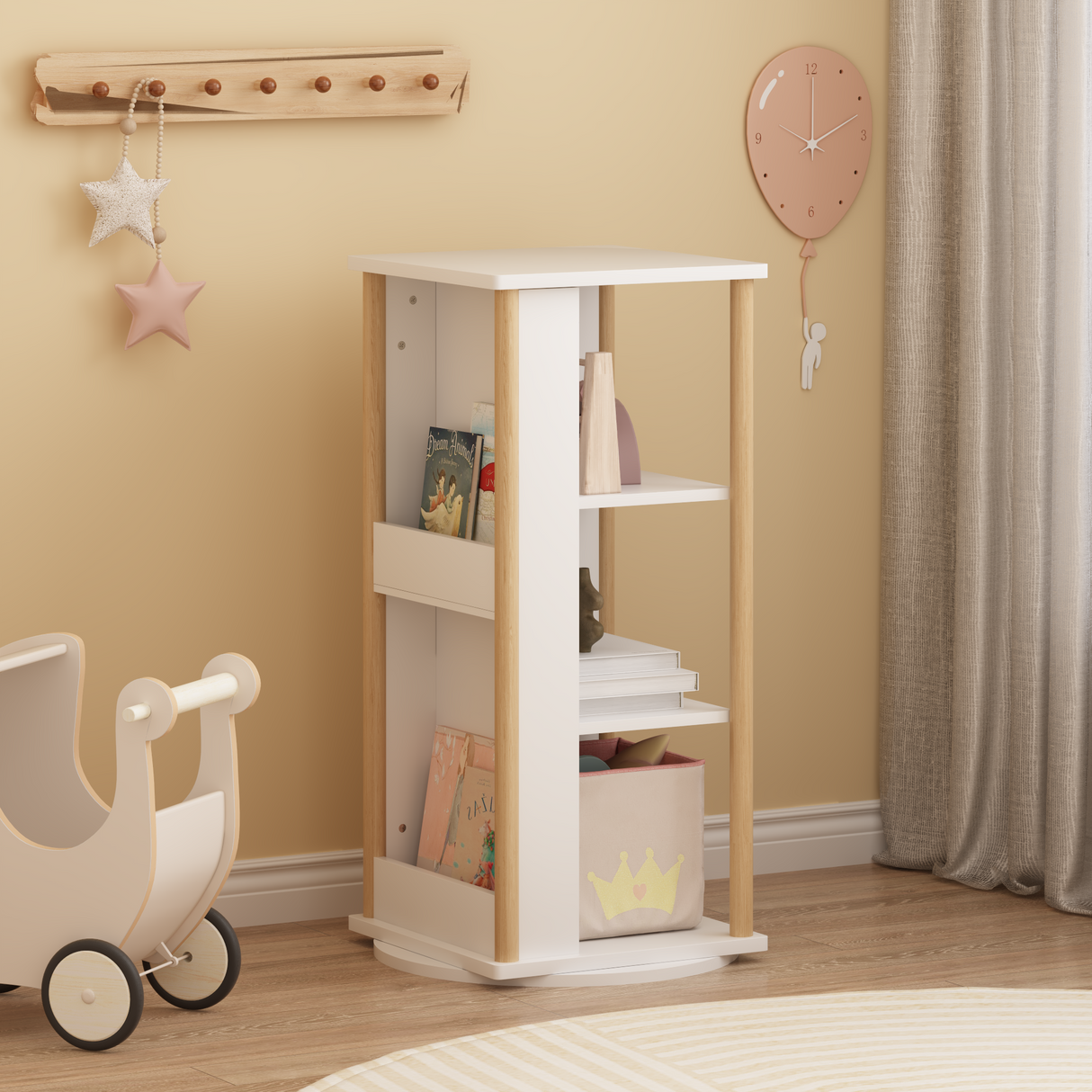 360° Rotating Kids Bookshelf with Chalkboard